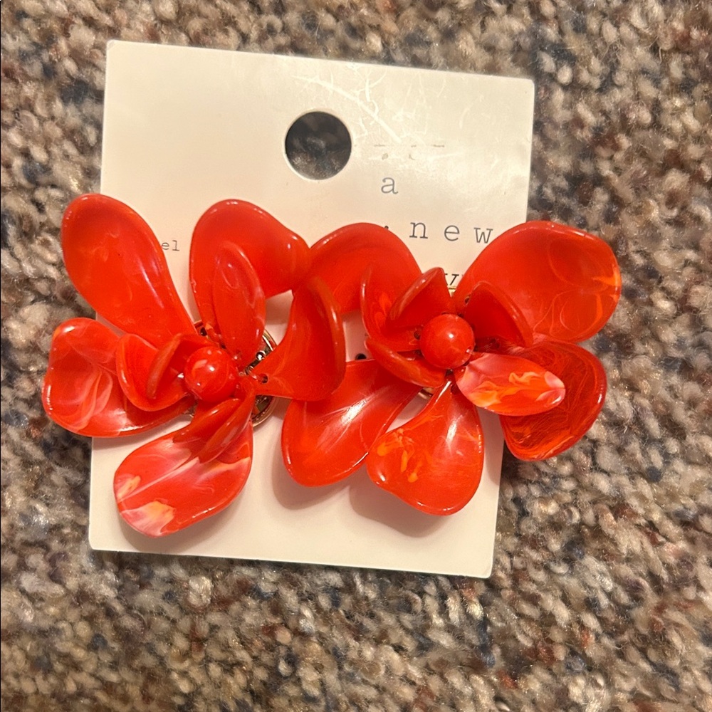 NWT New Day Red Floral Resin Earrings